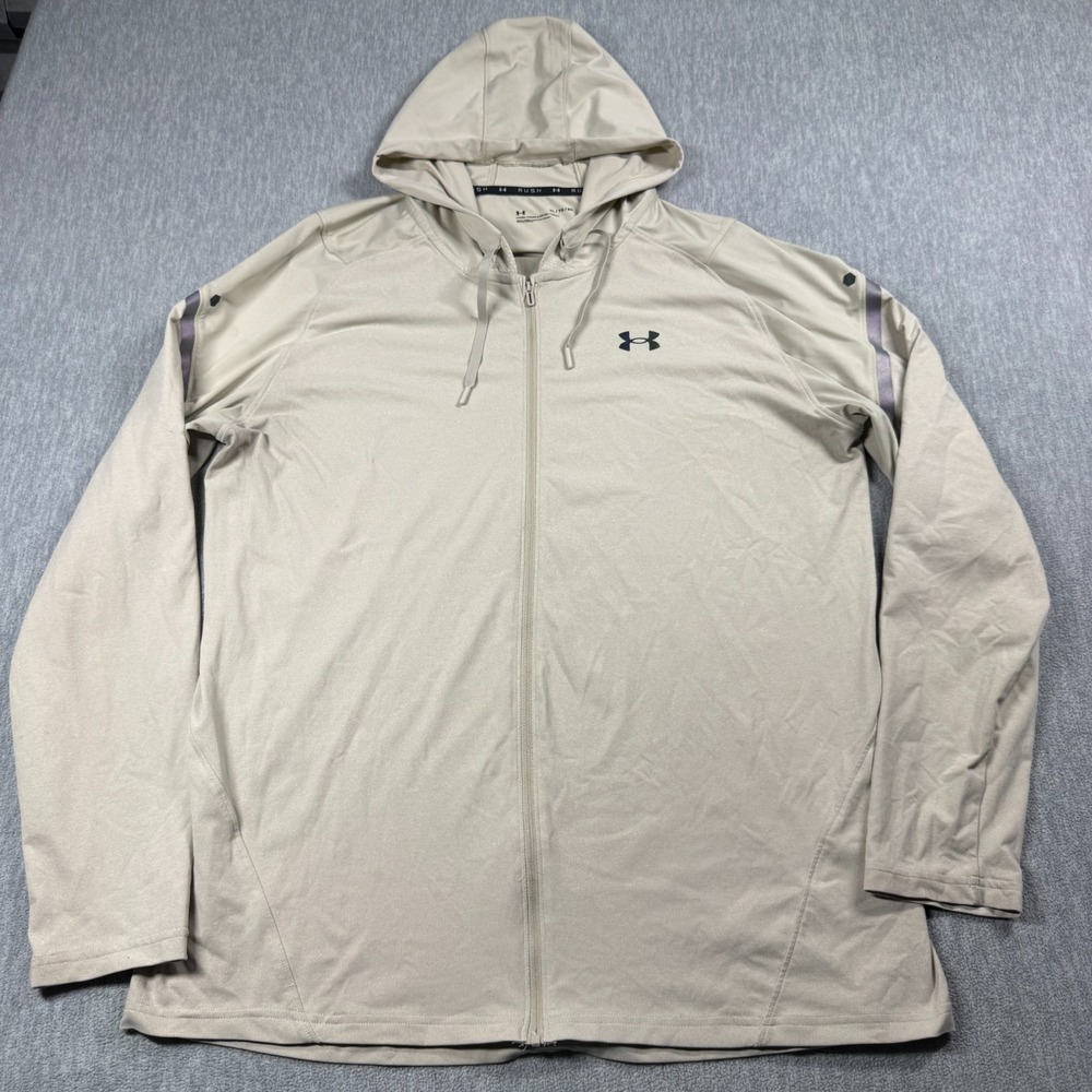 Under‎ Armour Jacket Mens XL Beige Rush Full Zip Lightweight Athletic Hoodie